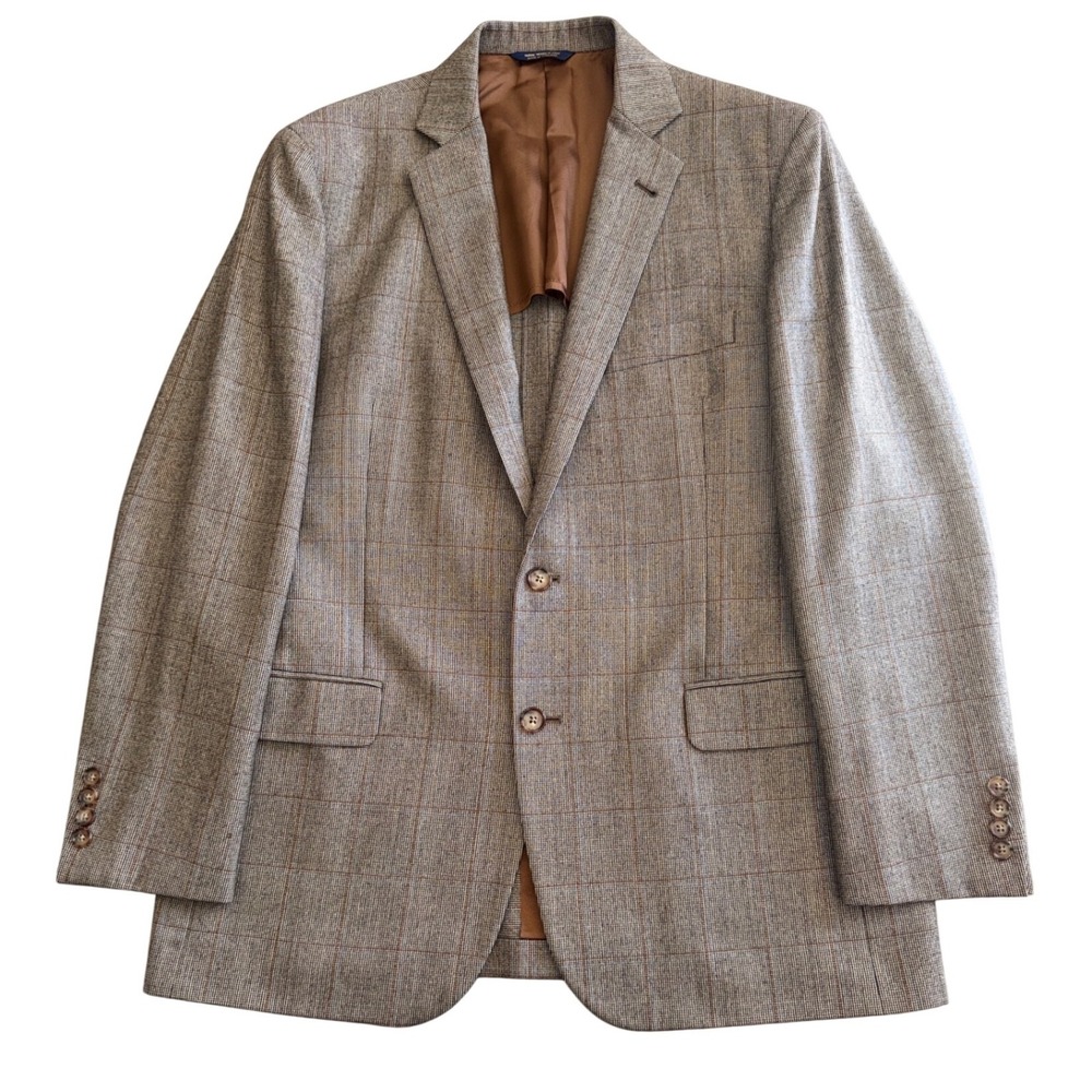 Brooks Brothers 1818 Fitzgerald Wool Plaid Sport Coat Blazer Brown 42R Italy